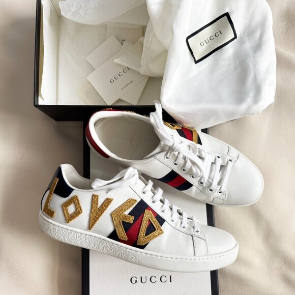 Gucci "Ace" Loved Sneakers in White, size 38 (Fits roomy, like an 8.5) - Picture 2 of 12